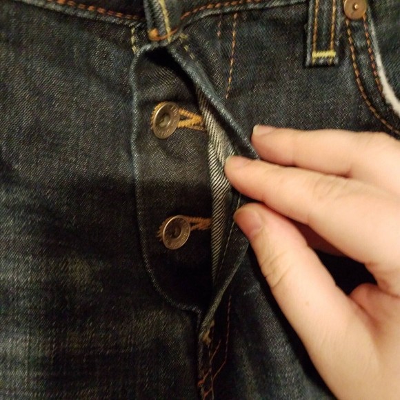 Lucky Brand Men's Size 33x30 227 Slim Boot Fit Jeans Button Fly Dark Wash Frayed - Picture 4 of 8